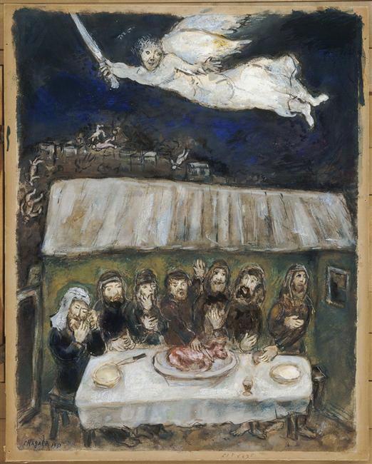 Die Israeliten essen das Pessach Lamm den Zeitgenossen Marc Chagall Ölgemälde